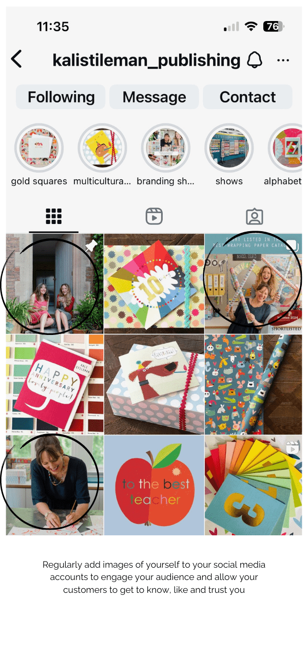 Kali Stileman Instagram grid showing use of branding images