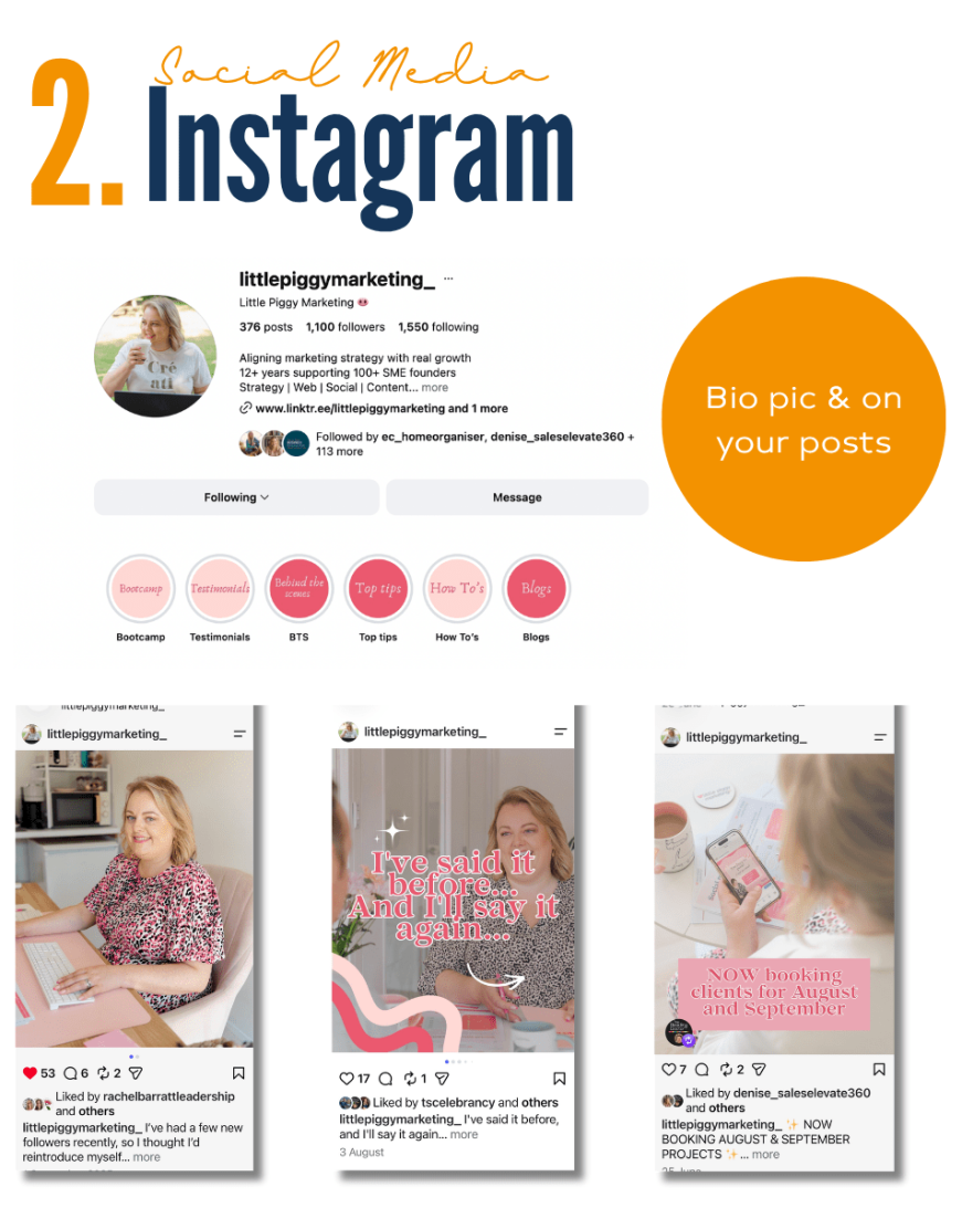 Examples of how to use branding photos on Instagram posts
