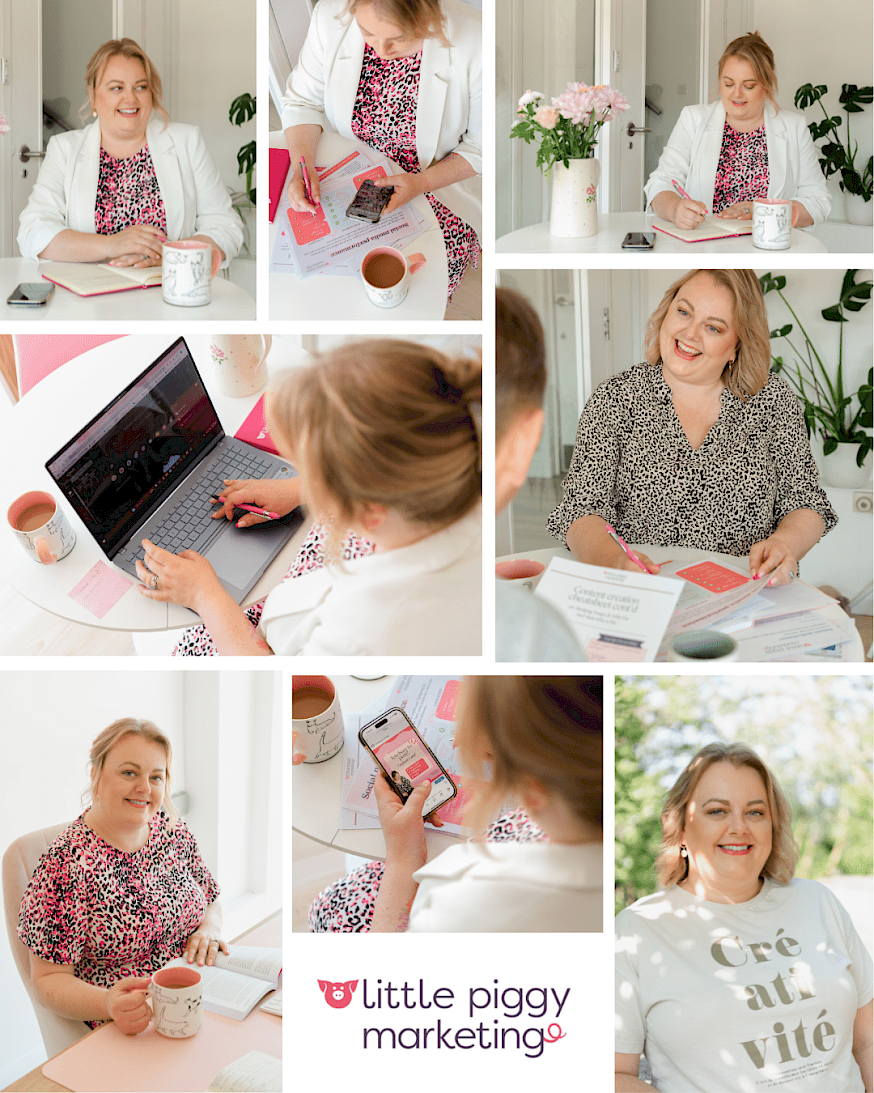 Montage of branding photos for Little Piggy Marketing